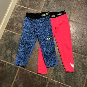 Nike Pro Girl’s Blue and Pink Athletic Compression Pants. Size S/6